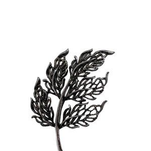 Vintage Leaf Branch Brooch Pin Gun Metal Openwork 2.75" Long